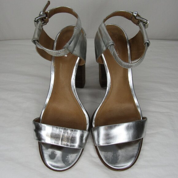 Coach LEXEY Metallic Silver Stacked Heels 4.5" Women's 8.5 - Picture 7 of 10